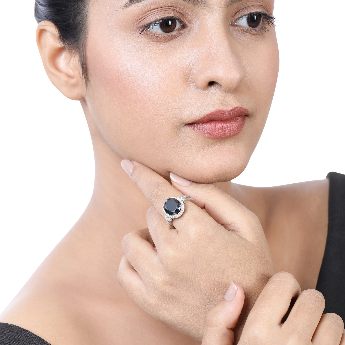 Solid Gold 5.43ct Natural Diamond w/ Black Diamond Round Ring