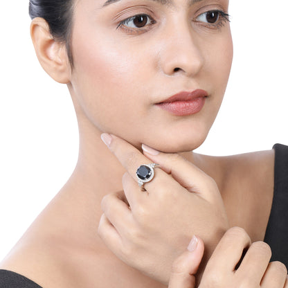 Solid Gold 5.43ct Natural Diamond w/ Black Diamond Round Ring