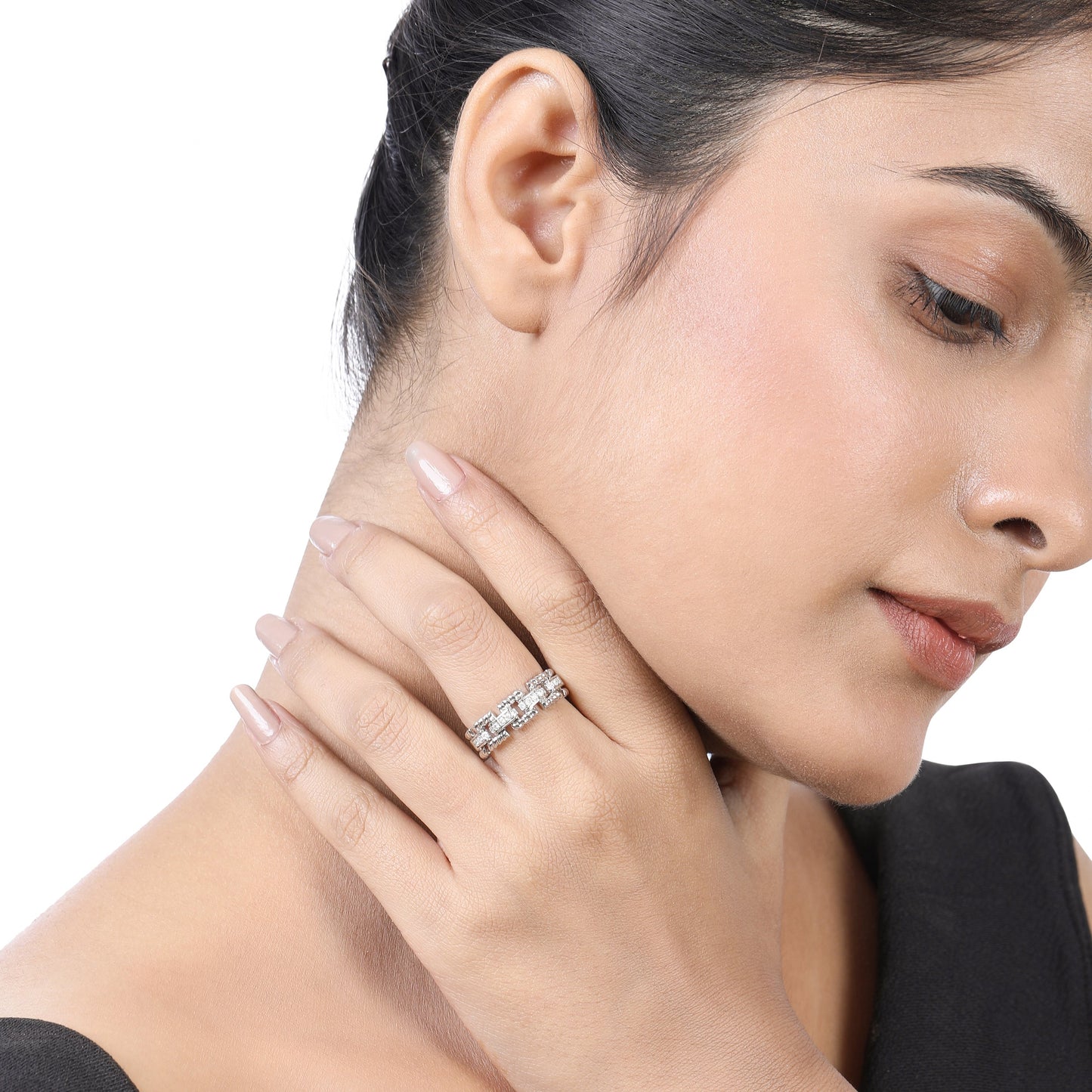 Solid Gold 0.2ct Natural Diamond Chain Link Cuban Band Ring