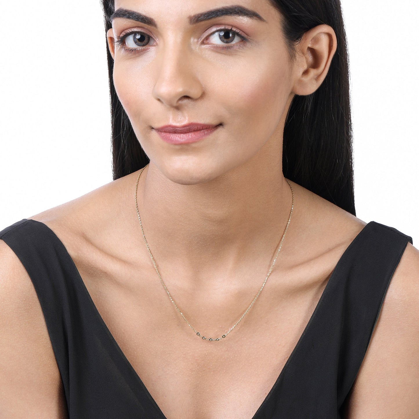 Solid Gold 0.14ct Natural Diamond 5 Bezel Necklace