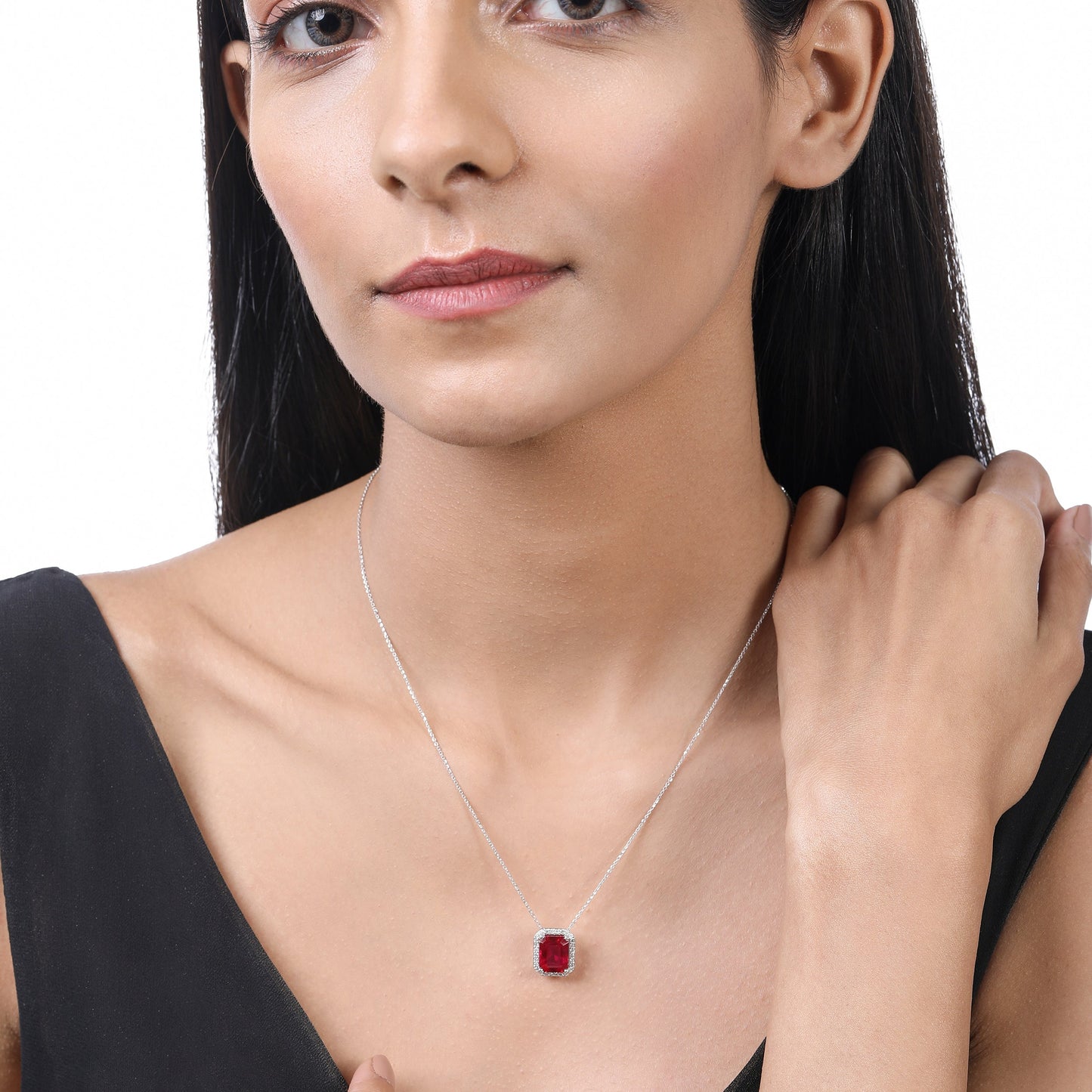 Solid Gold 5.3ct Natural Diamond w/ Ruby Emerald Necklace
