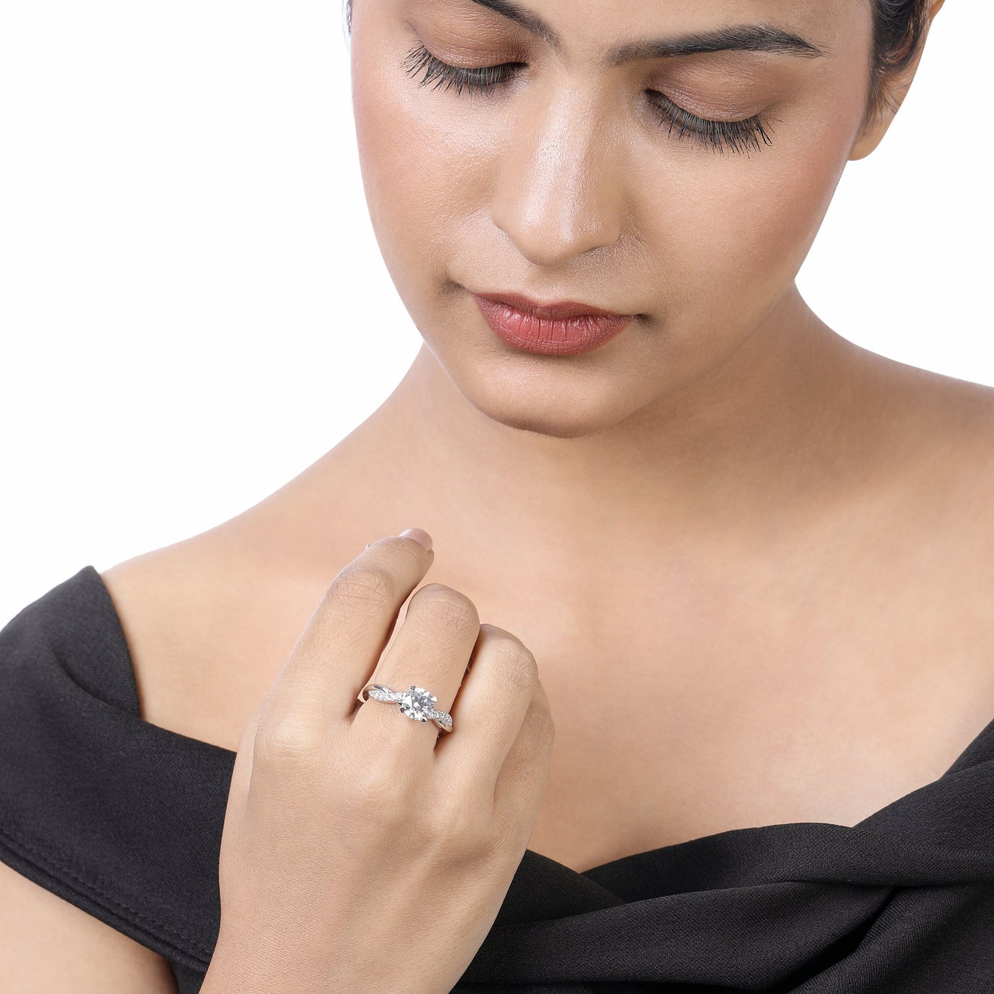 Solid Gold 2ct Natural Diamond Round Solitaire Twist Ring