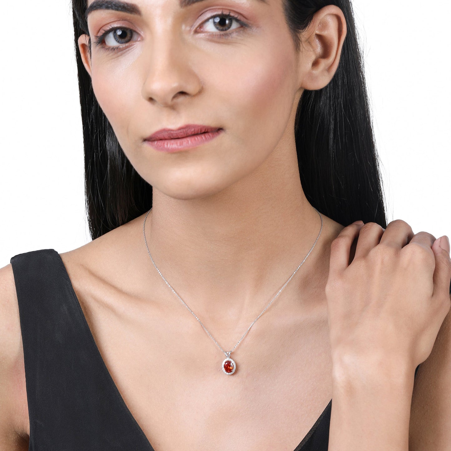 Solid Gold 2.1ct Natural Diamond w/ Garnet Oval Pendant