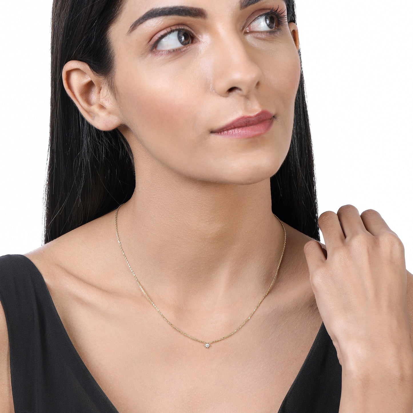 Solid Gold 0.04ct Natural Diamond Small Single Star Necklace