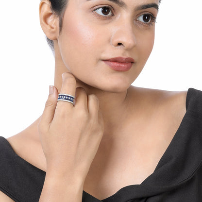 Solid Gold 2ct Natural Diamond w/ Sapphire Band Crown Ring