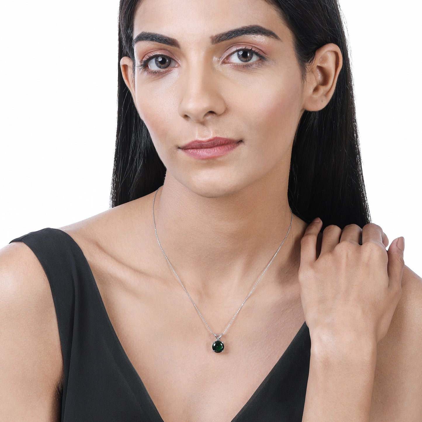 Solid Gold 2.9ct Emerald Round Solitaire Necklace
