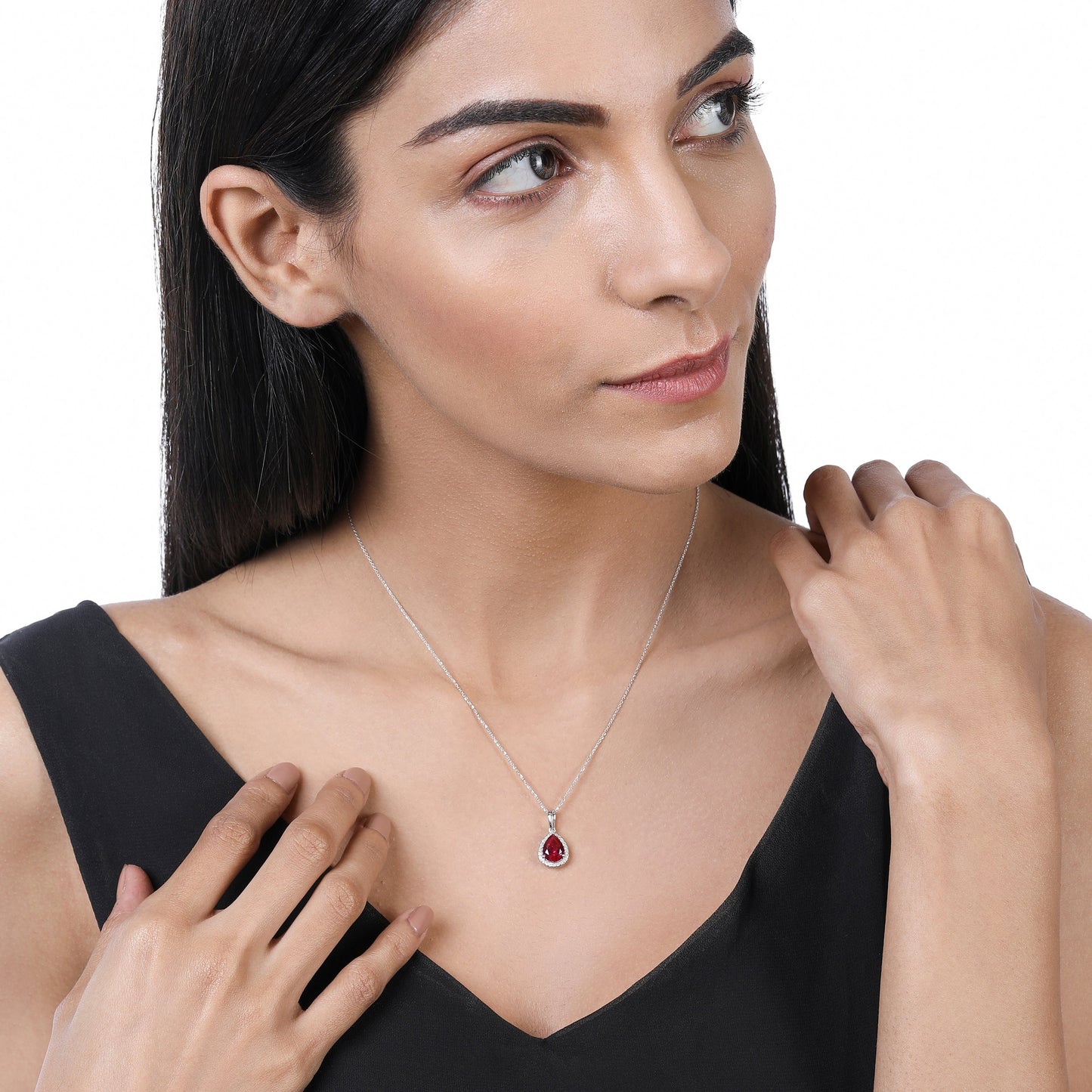 Solid Gold 2.2ct Natural Diamond w/ Ruby Pear Necklace
