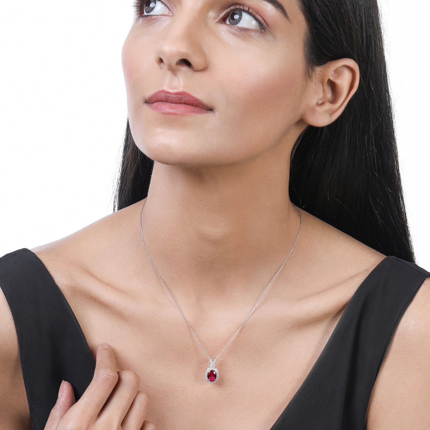 Solid Gold 2.55ct Natural Diamond w/ Ruby Oval X Necklace