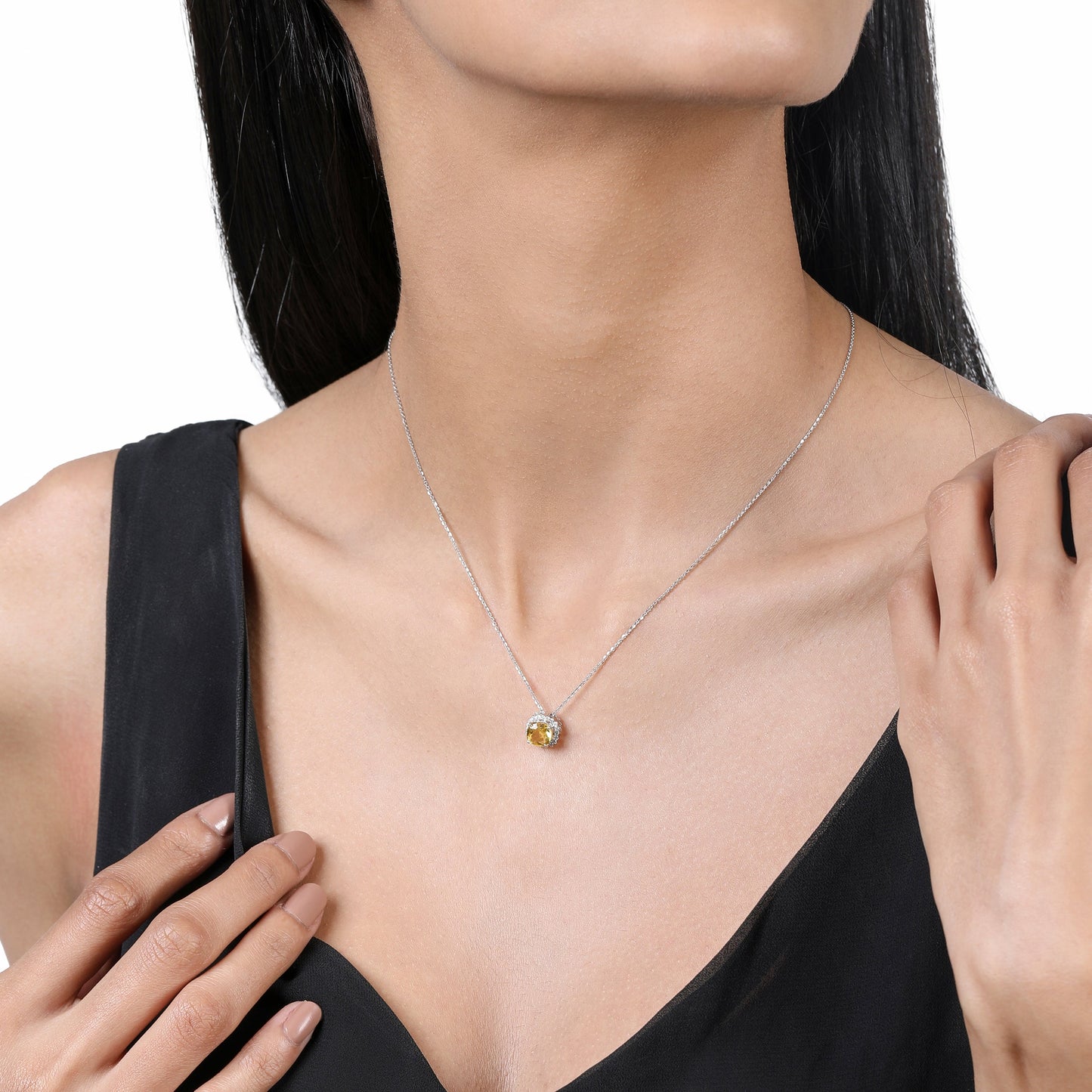 Solid Gold 1.14ct Natural Diamond w/ Citrine Cushion Pendant