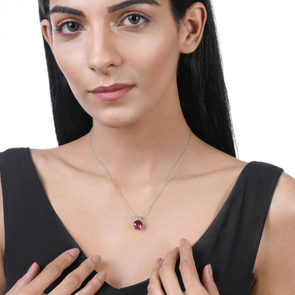 Solid Gold 4.24ct Ruby Round Solitaire Necklace