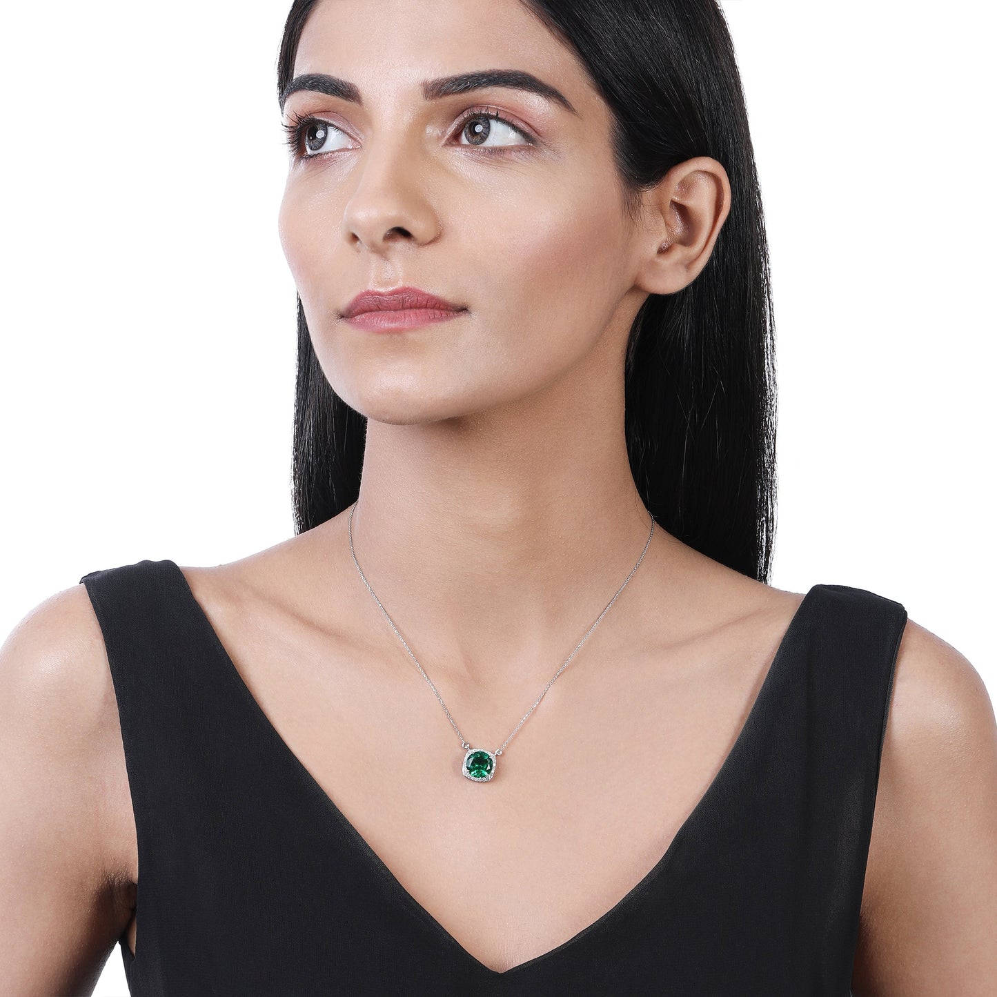 Solid Gold 3.5ct Natural Diamond w/ Emerald Round Necklace