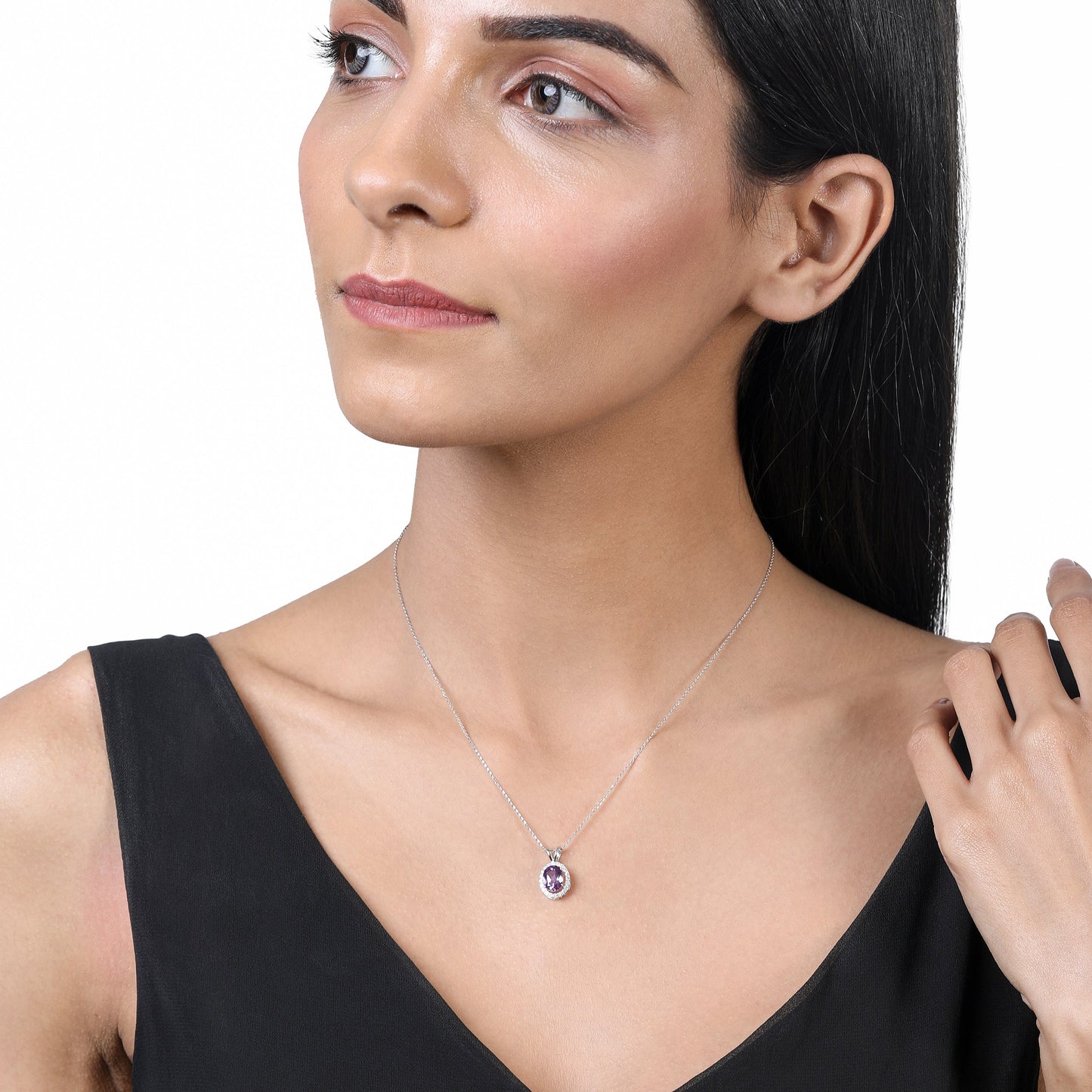 Solid Gold 2.1ct Natural Diamond w/ Amethyst Oval Pendant