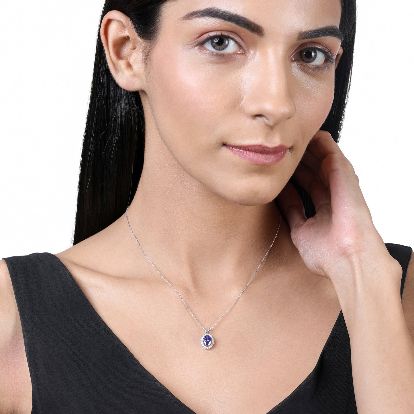 Solid Gold 2.2ct Natural Diamond w/ Tanzanite Oval Pendant