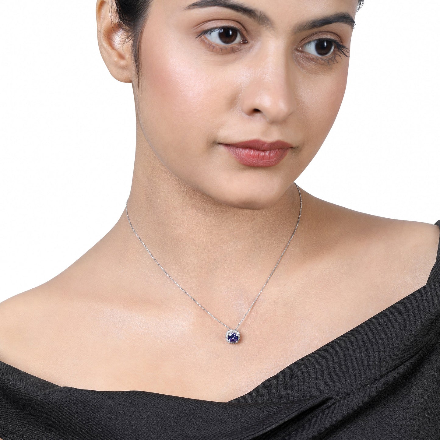 Solid Gold 1ct Natural Diamond w/ Tanzanite Cushion Pendant