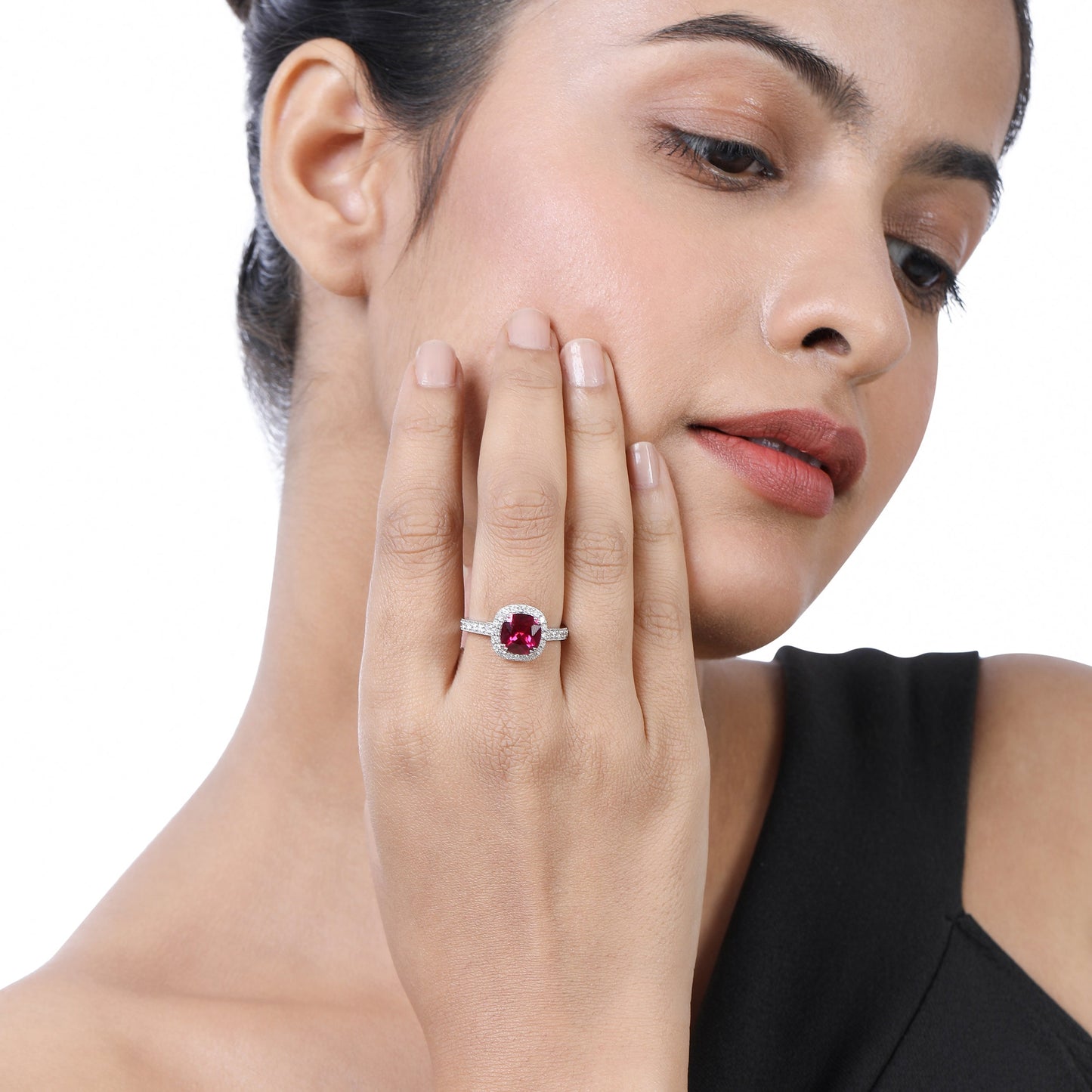 Solid Gold 3ct Natural Diamond w/ Ruby Cushion Solitaire Ring