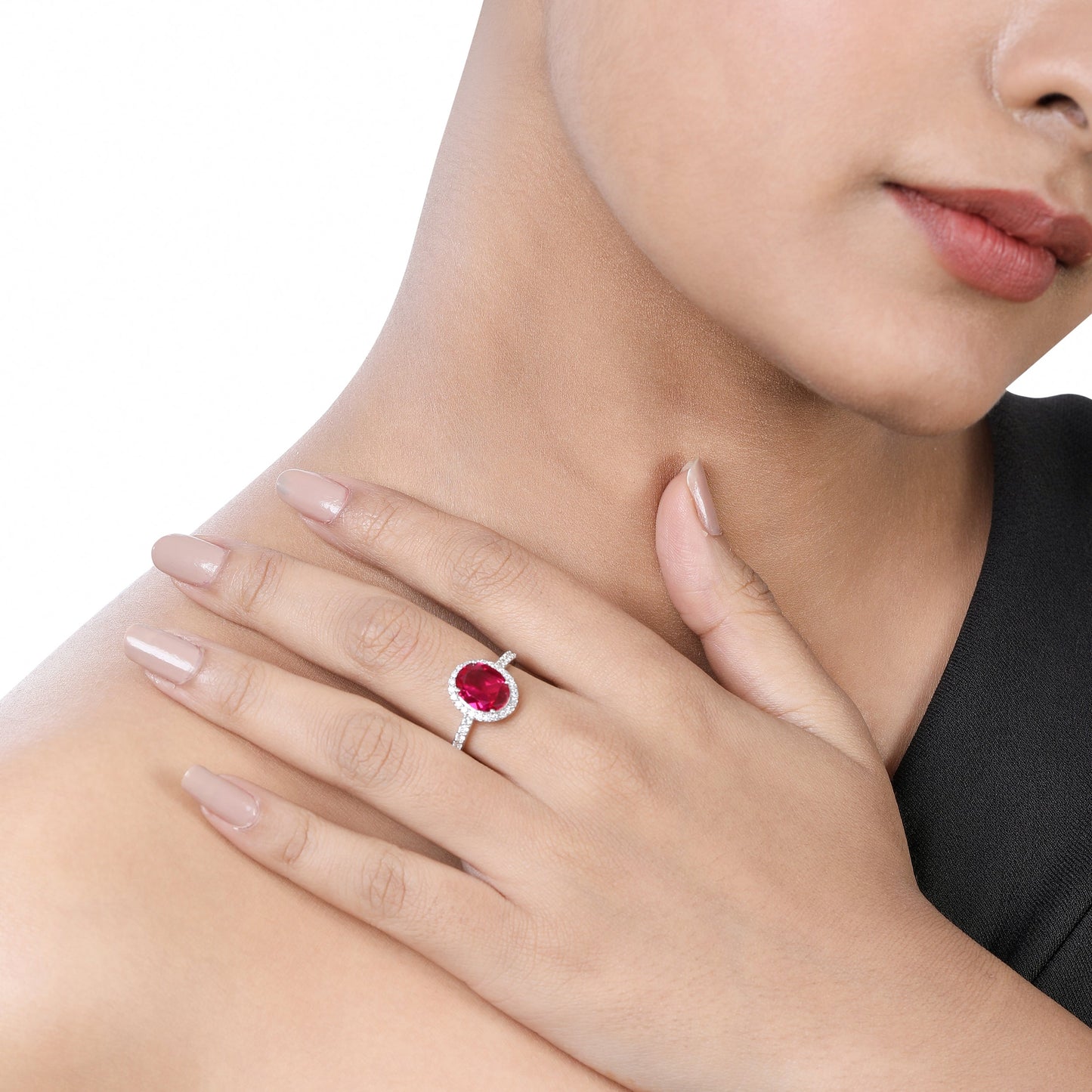 Solid Gold 3.5ct Natural Diamond w/ Ruby Oval Solitaire Ring