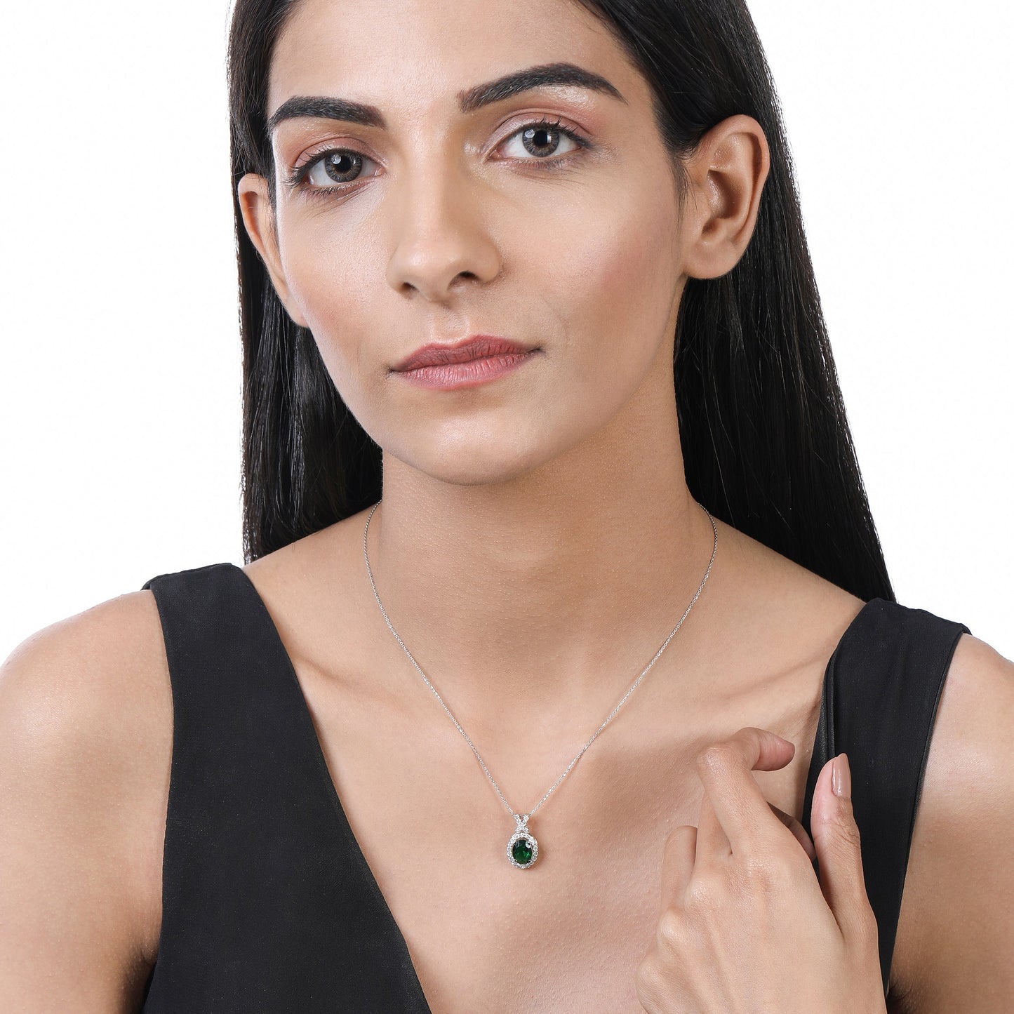 Solid Gold 1.8ct Natural Diamond w/ Emerald Oval X Necklace