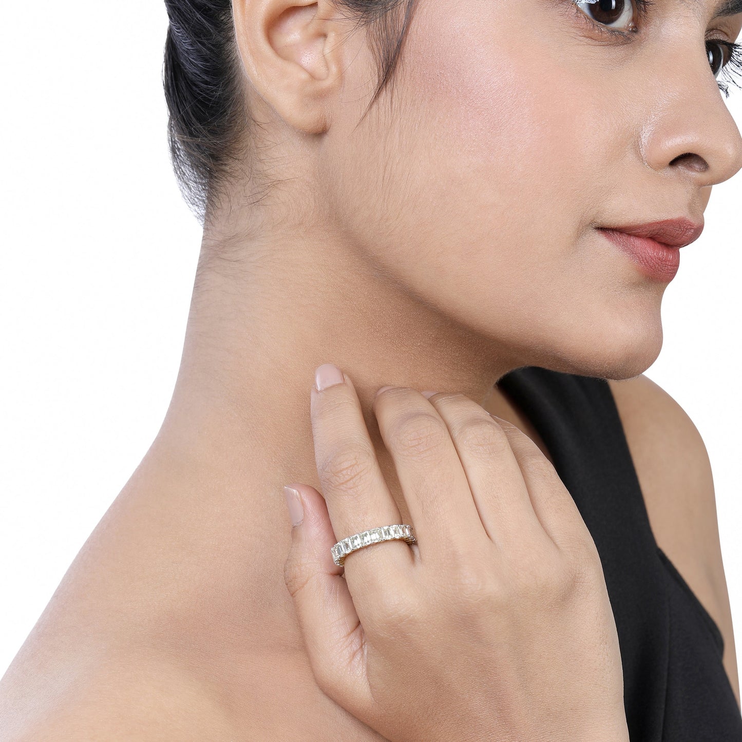 Solid Gold 4.4ct Emerald Natural Diamond Eternity Band Ring