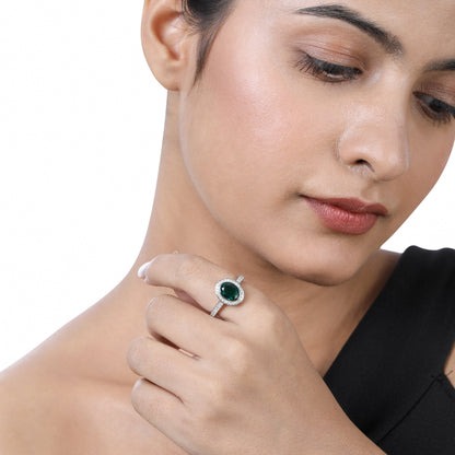 Solid Gold 2ct Natural Diamond w/ Emerald Oval Solitaire Ring