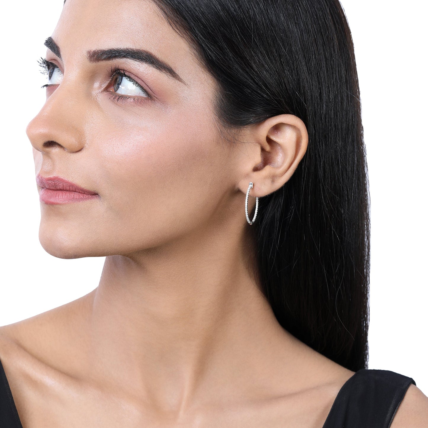 Solid Gold 0.5ct Natural Diamond Oval Inside Out 26mm Hoop Earrings