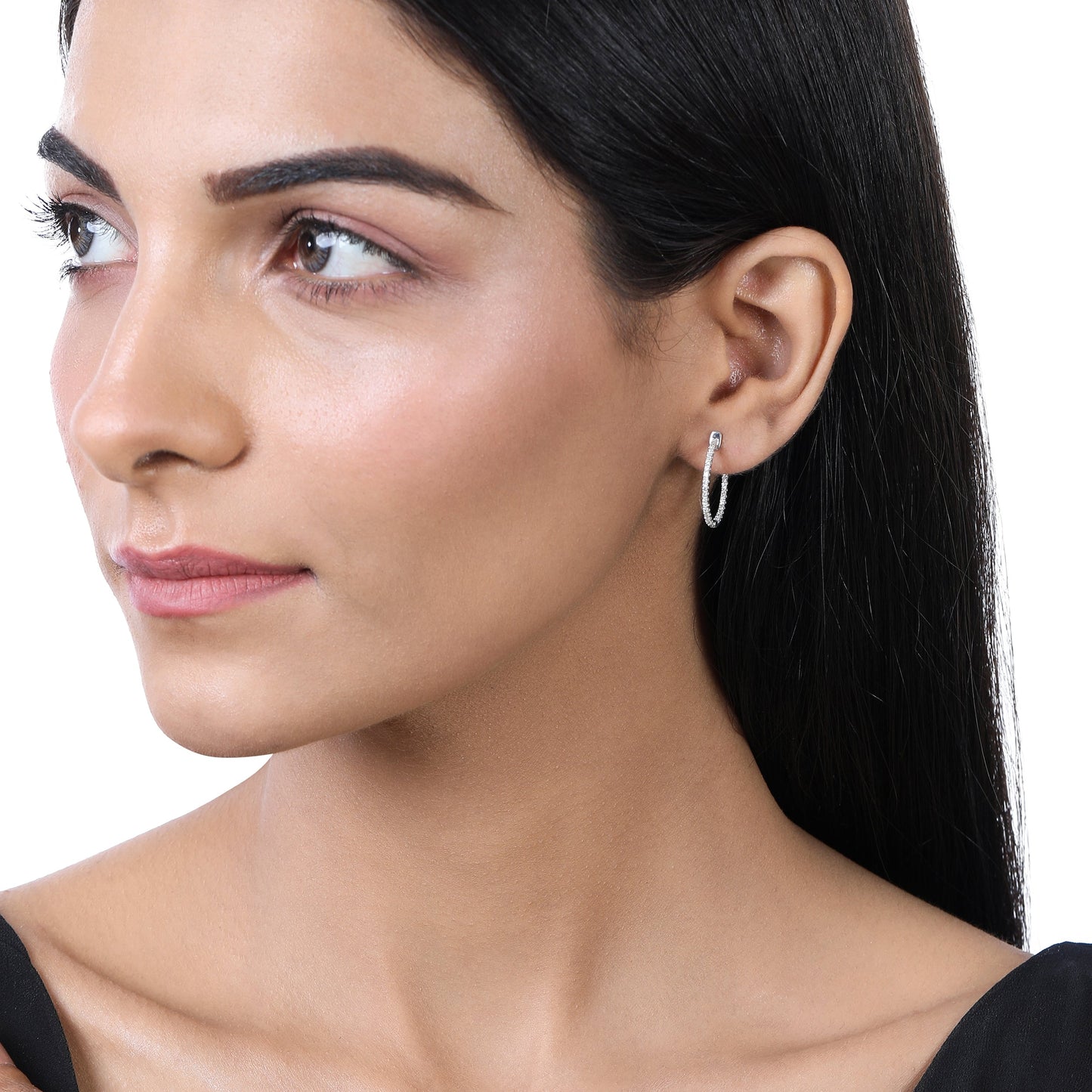 Solid Gold 0.4ct Natural Diamond Round Inside Out 20mm Hoop Earrings