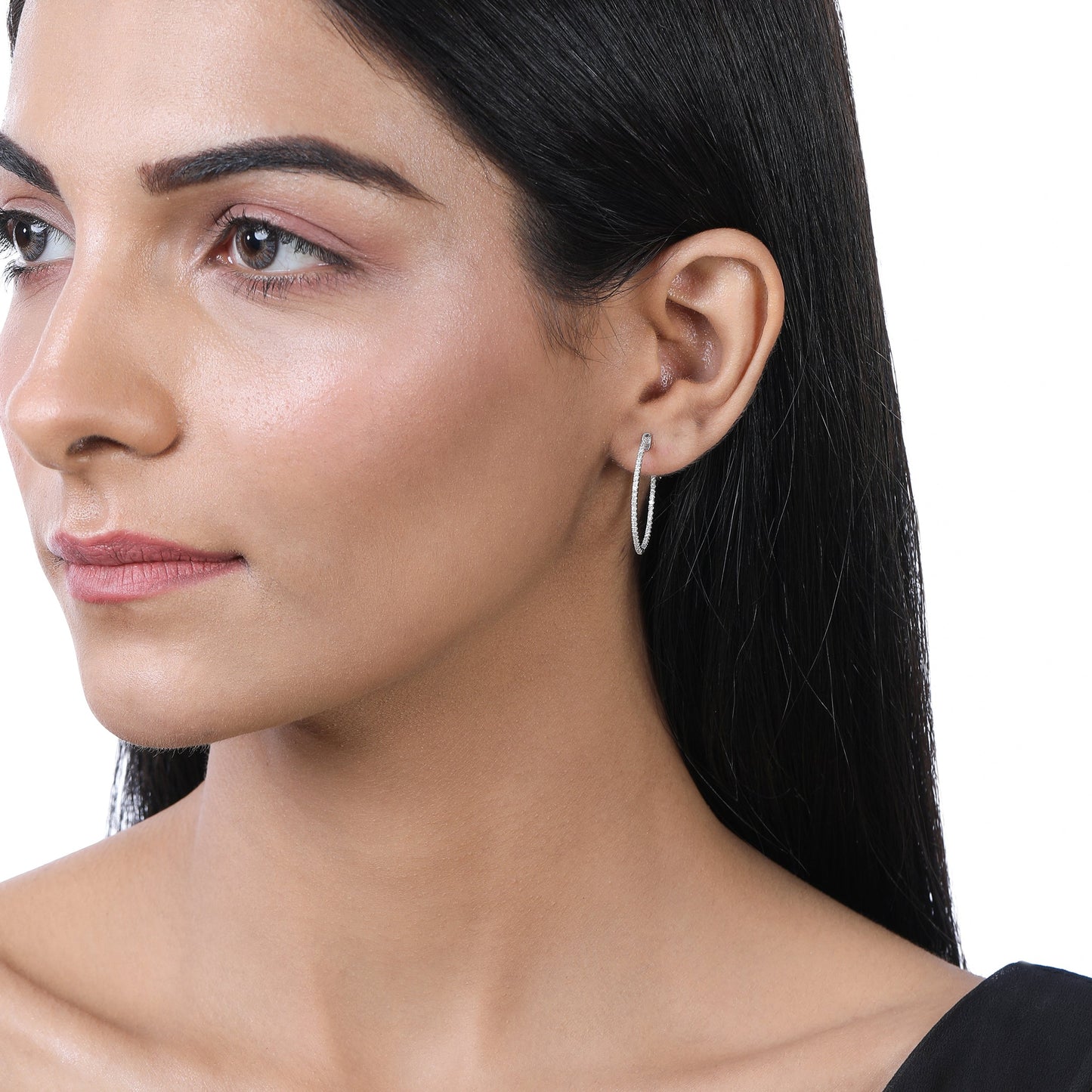 Solid Gold 0.5ct Natural Diamond Round Inside Out 26mm Hoop Earrings