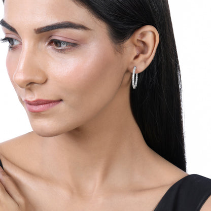 Solid Gold 2.1ct Natural Diamond 26mm Inside-Out Round Hoop Earrings