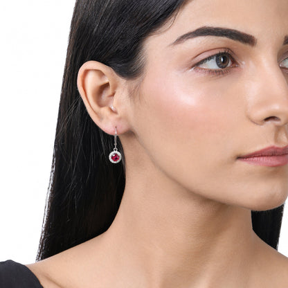 Solid Gold 2.2ct Natural Diamond w/ Ruby Hoop Drop Earrings
