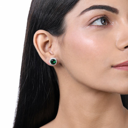 Solid Gold 4.7ct Natural Diamond w Emerald Round Stud Earrings