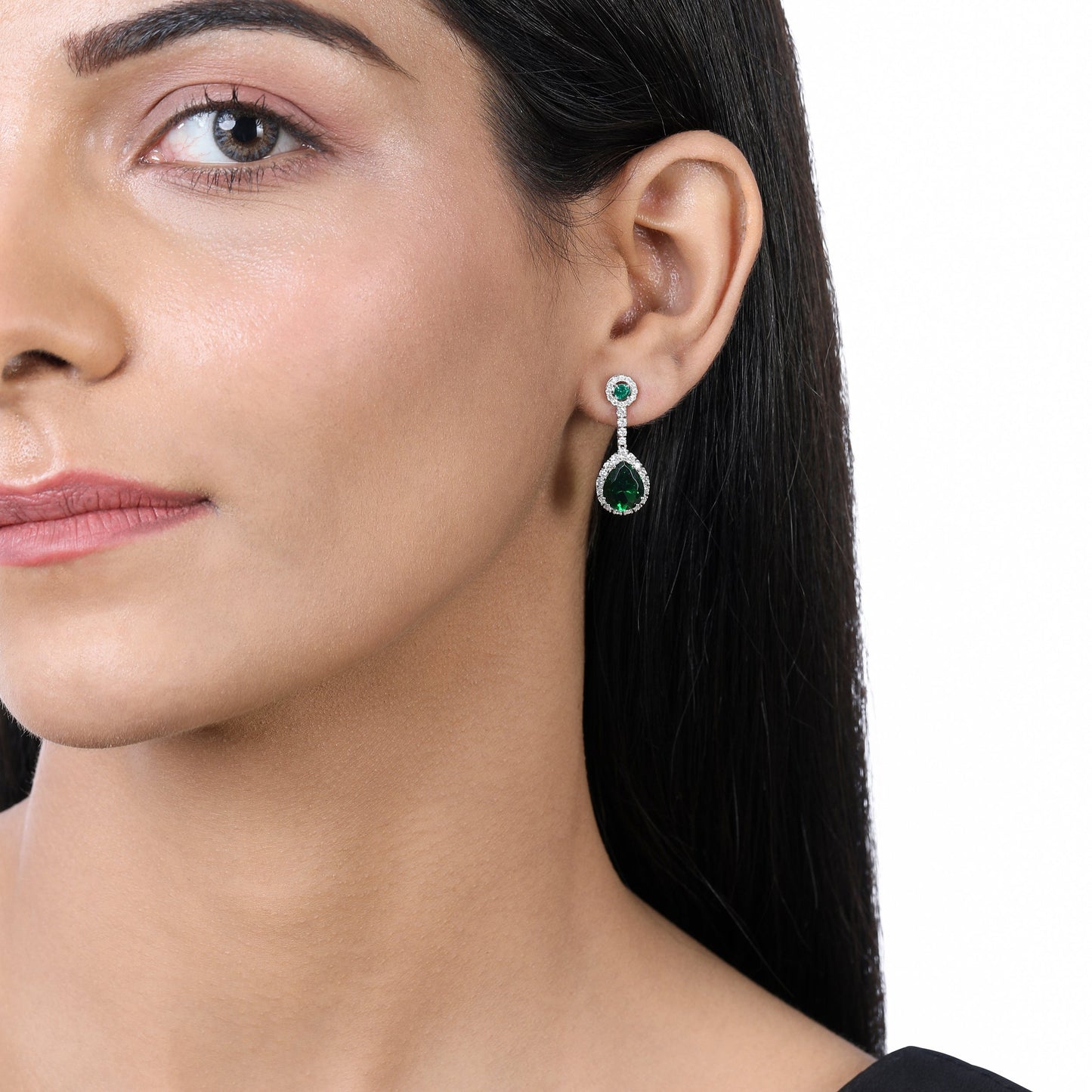 Solid Gold 4.7ct Natural Diamond w/ Emerald Pear Drop Earrings