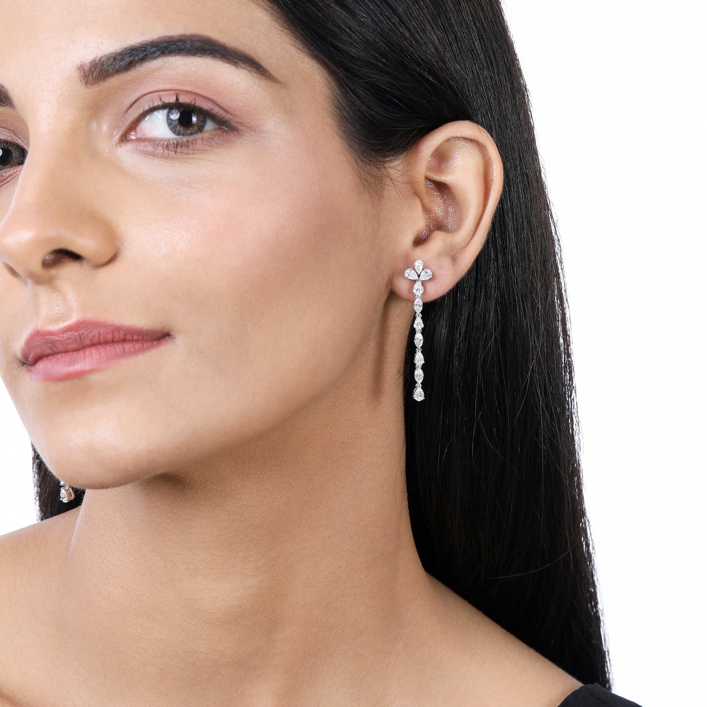 Solid Gold 3ct Natural Diamond 45mm Pear Marquise Drop Earrings