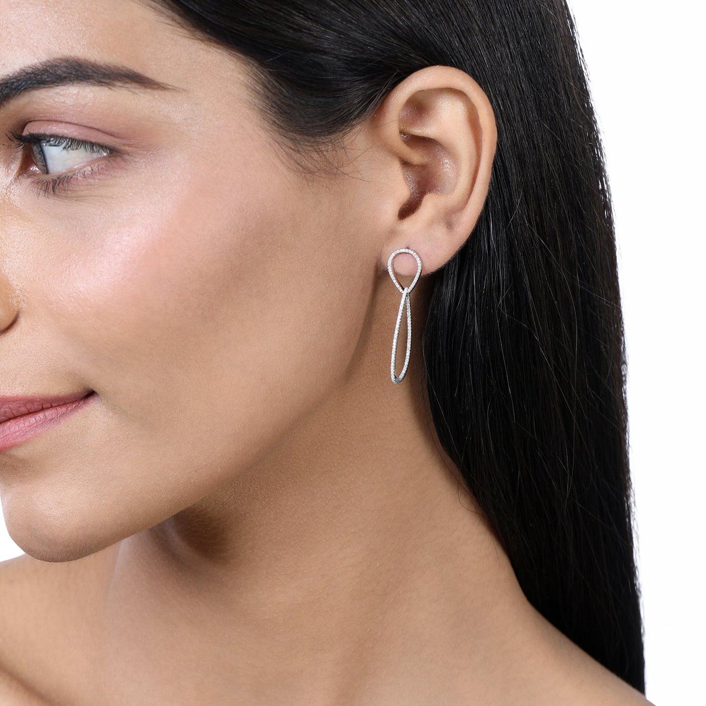 Solid Gold 0.4ct Natural Diamond Infinity Loop Dangle Drop Earrings