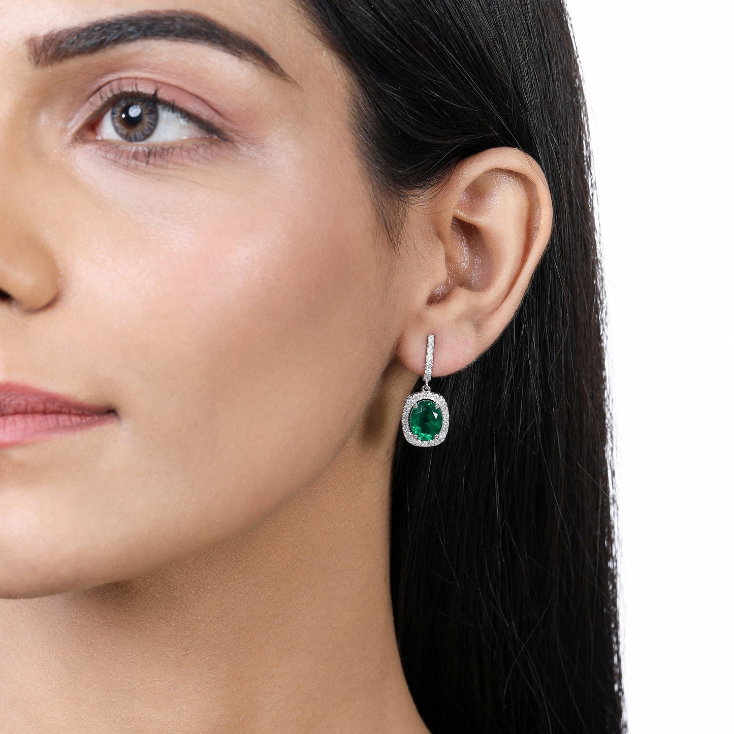 Solid Gold 5.6ct Natural Diamond w/ Emerald Oval Drop Earrings