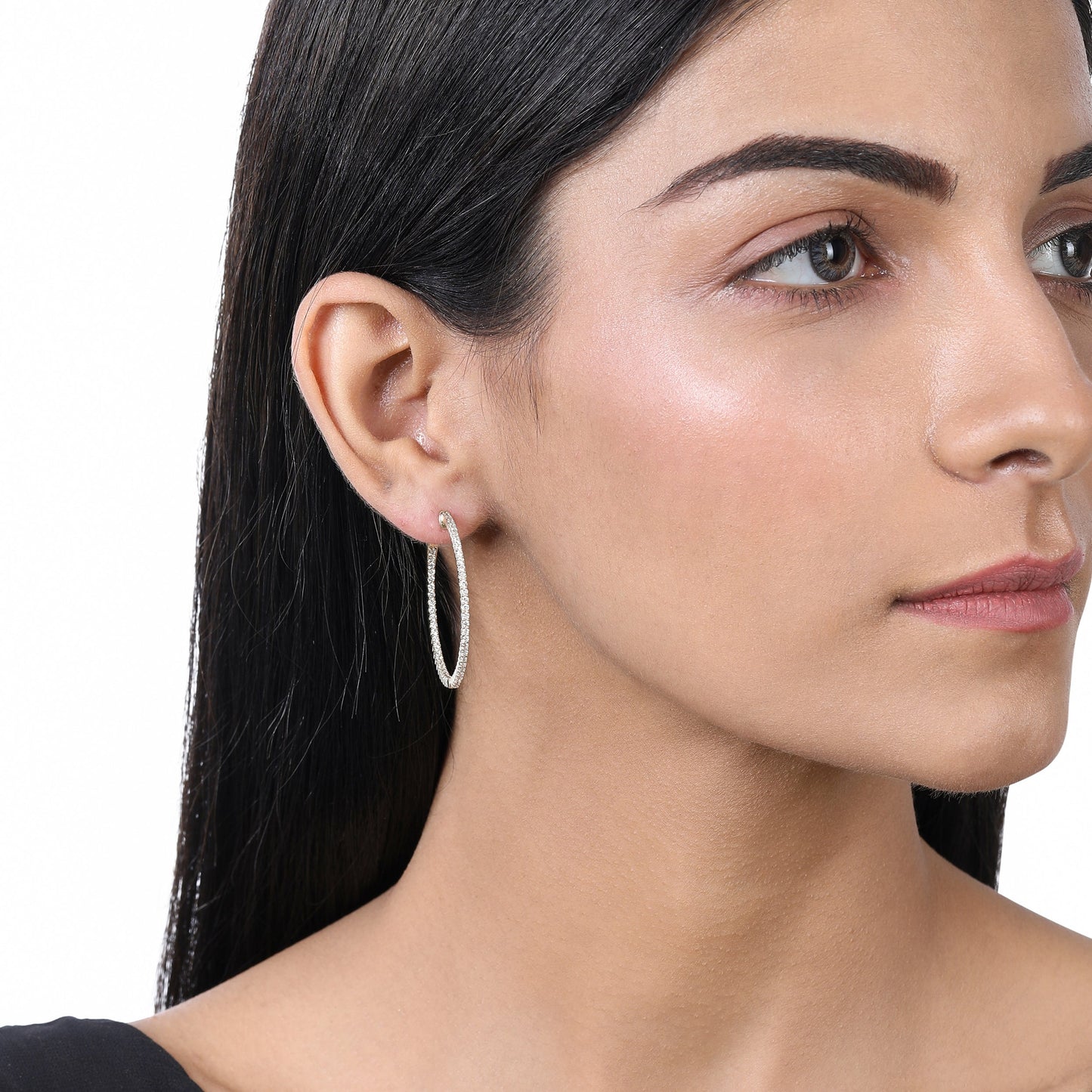 Solid Gold 1.35ct Natural Diamond Round Inside Outside 37.5mm Hoop Earrings