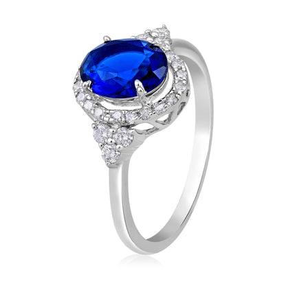 Solid Gold 1.34ct Natural Diamond w/ Sapphire Oval Ring
