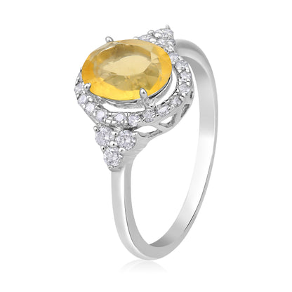 Solid Gold 1.4ct Natural Diamond w/ Citrine November Oval Ring