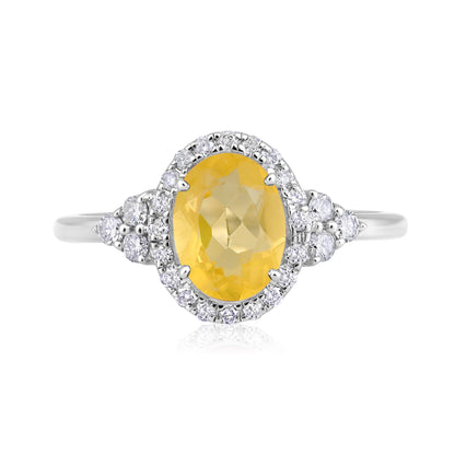 Solid Gold 1.4ct Natural Diamond w/ Citrine November Oval Ring