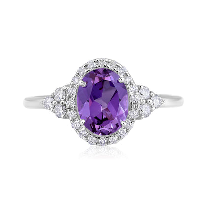 Solid Gold 2.3ct Natural Diamond w/ Alexandrite June Oval Ring