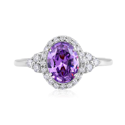 Solid Gold 2.2ct Natural Diamond w/ Amethyst Oval Ring