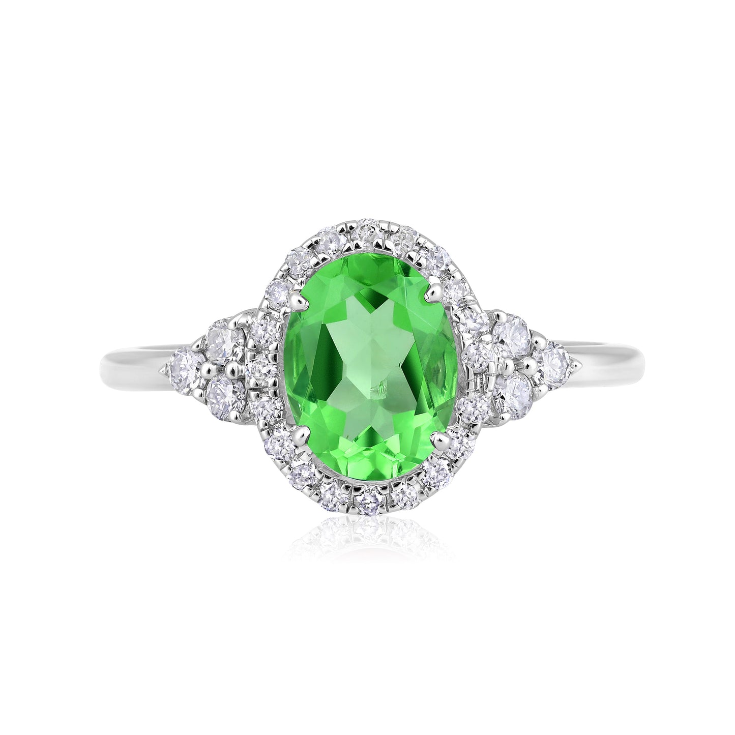 Solid Gold 1.3ct Natural Diamond w/ Peridot August Oval Ring