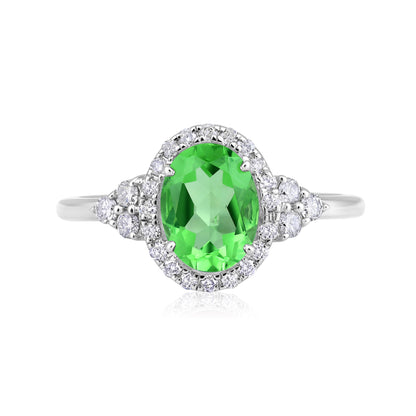 Solid Gold 1.3ct Natural Diamond w/ Peridot August Oval Ring