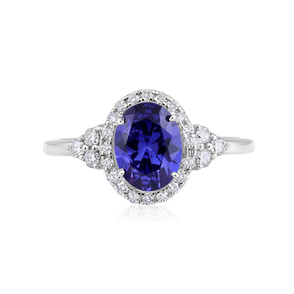 Solid Gold 2.25ct Natural Diamond w/ Tanzanite Oval Ring