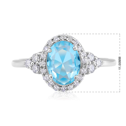 Solid Gold 1.2ct Natural Diamond w/ Aquamarine March Oval Ring