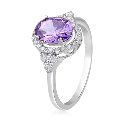Solid Gold 2.2ct Natural Diamond w/ Amethyst Oval Ring