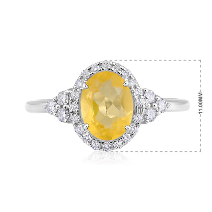 Solid Gold 1.4ct Natural Diamond w/ Citrine November Oval Ring