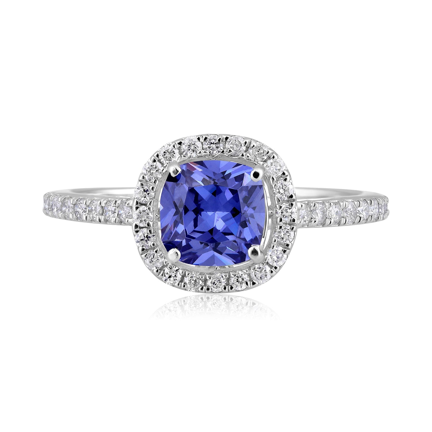 Solid Gold 2ct Natural Diamond w/ Tanzanite Cushion Ring