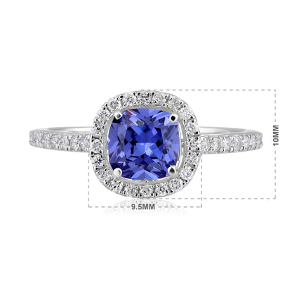 Solid Gold 2ct Natural Diamond w/ Tanzanite Cushion Ring
