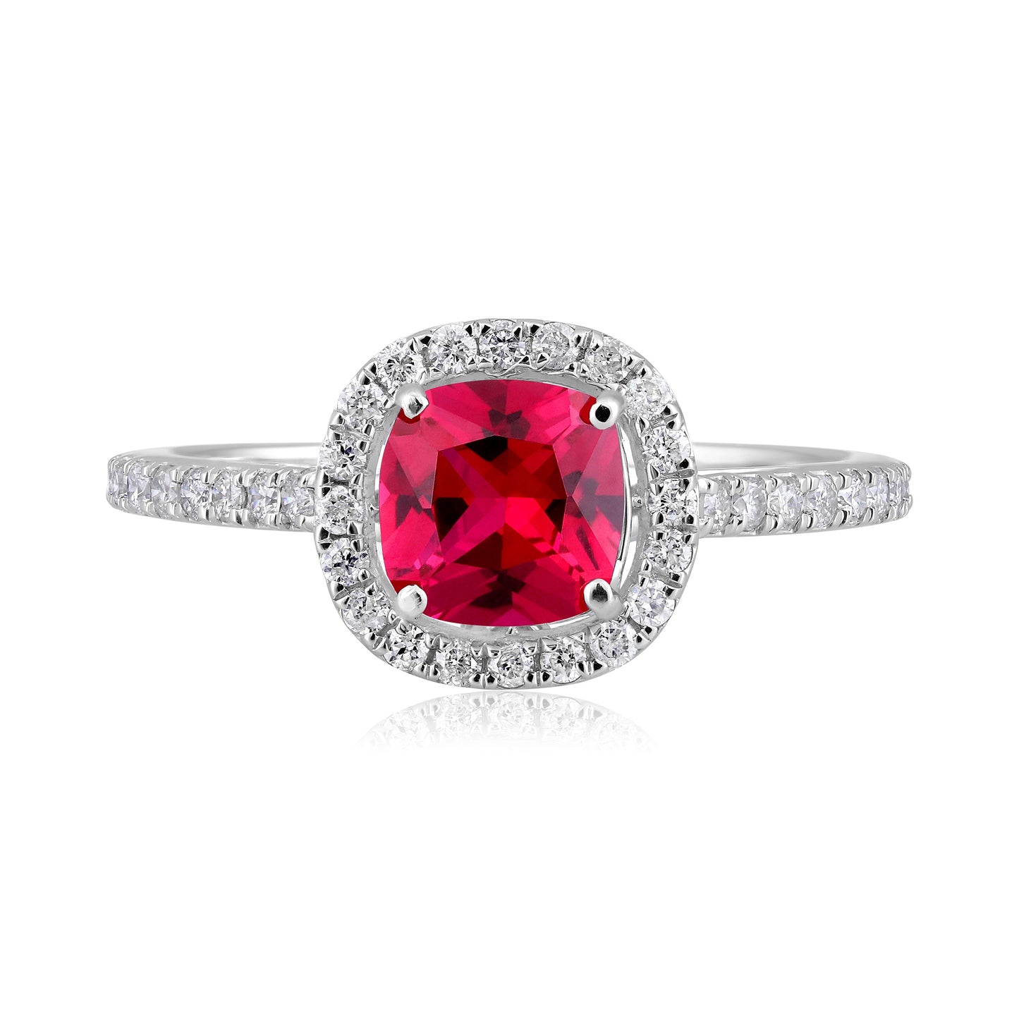 Solid Gold 1.45ct Natural Diamond w/ Ruby Cushion Ring
