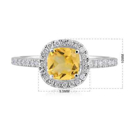 Solid Gold 1.3ct Natural Diamond w/ Citrine Cushion Ring