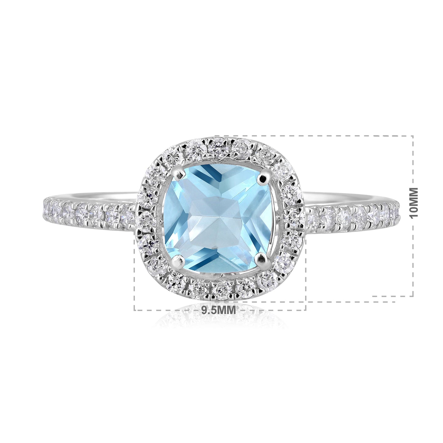 Solid Gold 1.4ct Natural Diamond w/ Aquamarine Cushion Ring